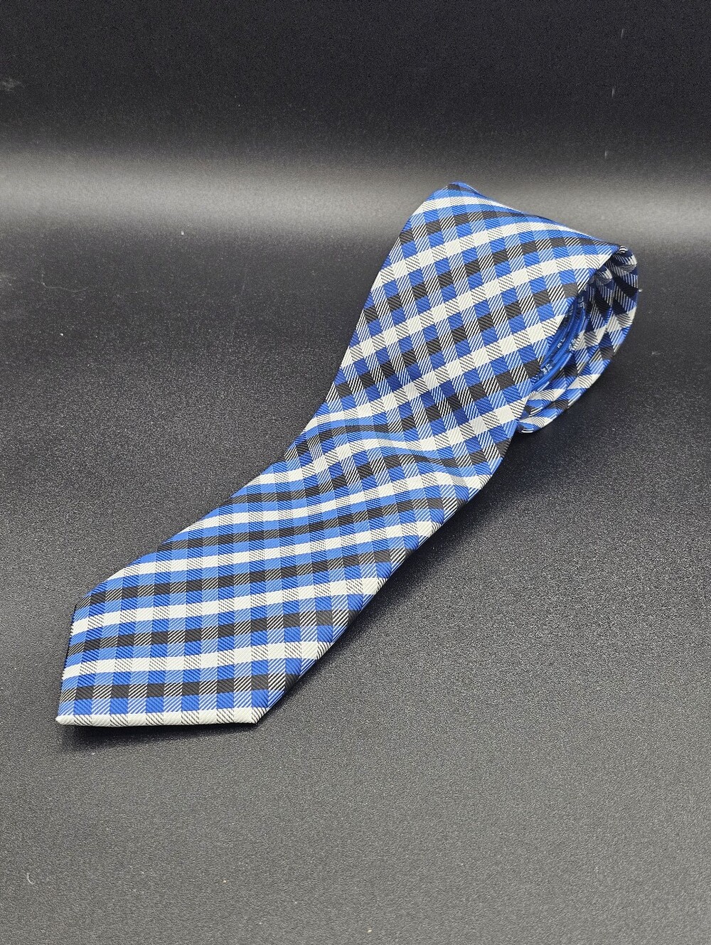 ESPN College GameDay Men's Blue White Black Plaid Check Microfiber Necktie